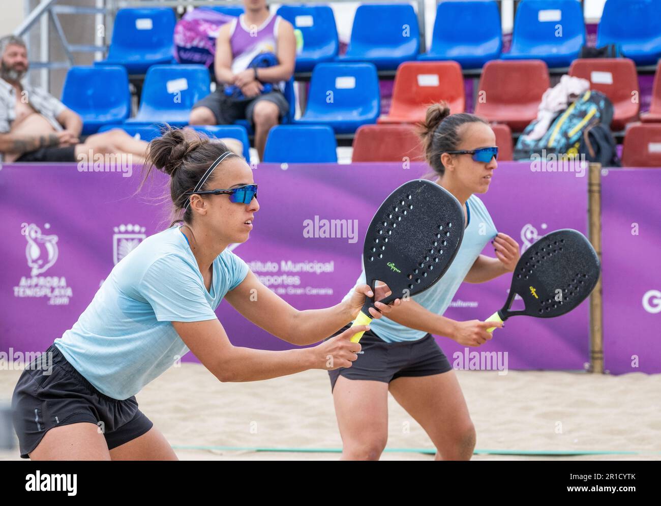 Las Palmas, Gran Canaria, Canary Islands, Spain. 13th May, 2023. With 50,000 Euros prize money to play for, the world`s top ranked beach tennis players gather on the city beach in Las Palmas for a four day ITF (International Tennis Federation) tournament. Stock Photo